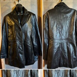 Nine West Black Leather Button Up Jacket Sz Large